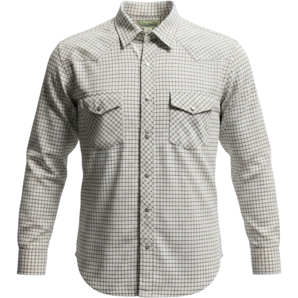 Sunweave Mens Large Western Pearl Snap Shirt Grid Check Long Sleeve Cream Blue